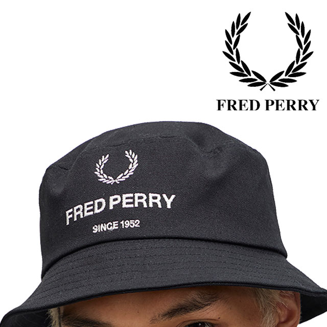 フレッドペリー 帽子 メンズ コットンキャンバスブランデッドバケットハット レディース ロゴ 刺繍 バケハ ローレルリース コットン100％ アパレル HW8668 102 ブラック 黒 小物