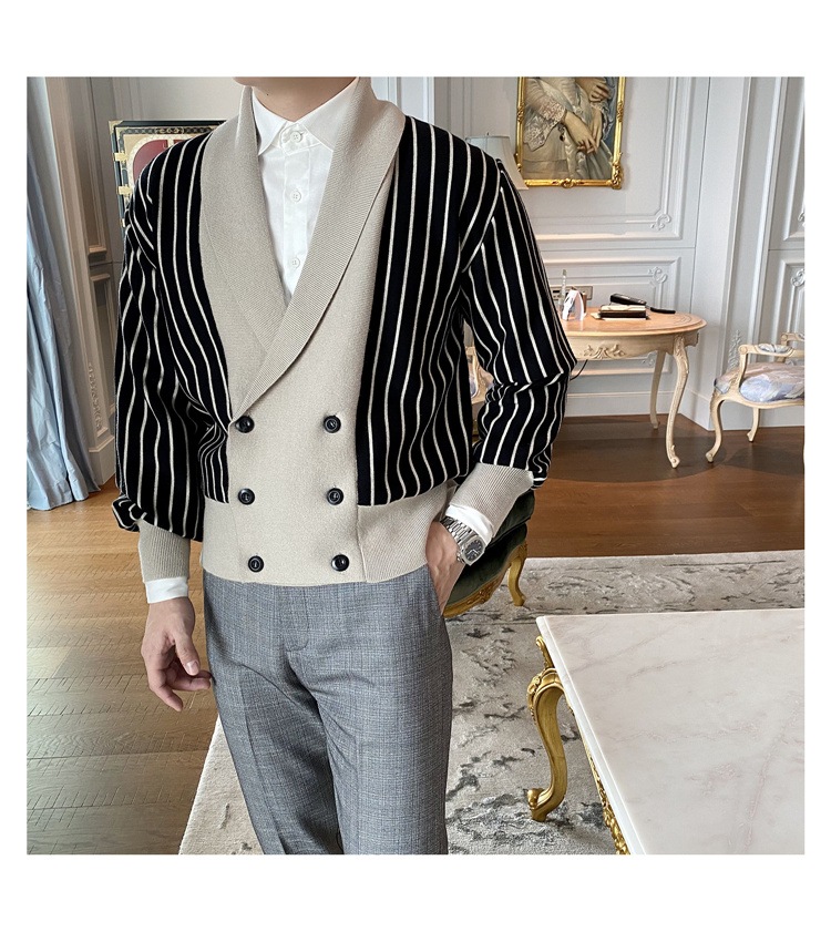 通勤する2021 メンズ イギリス風 レトロ 学院風 ニット カラーマッチング スーツネック コート