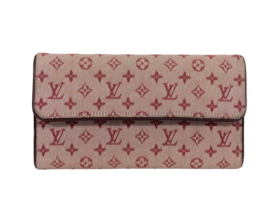 長財布 モノグラム ミニラン キャンバスレザー レッド 【中古品】