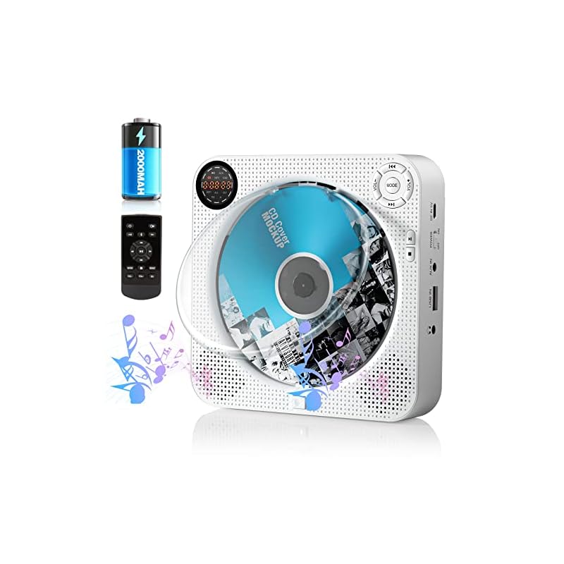 壁掛け&卓上置き式ポータブルCDプレーヤーBluetooth/CD/FM/USB/AUX五モード対応FELEMAN FMラジオ +10スキップ機能 5EQエフェクトA-Bリピート2000mAhバッテリ