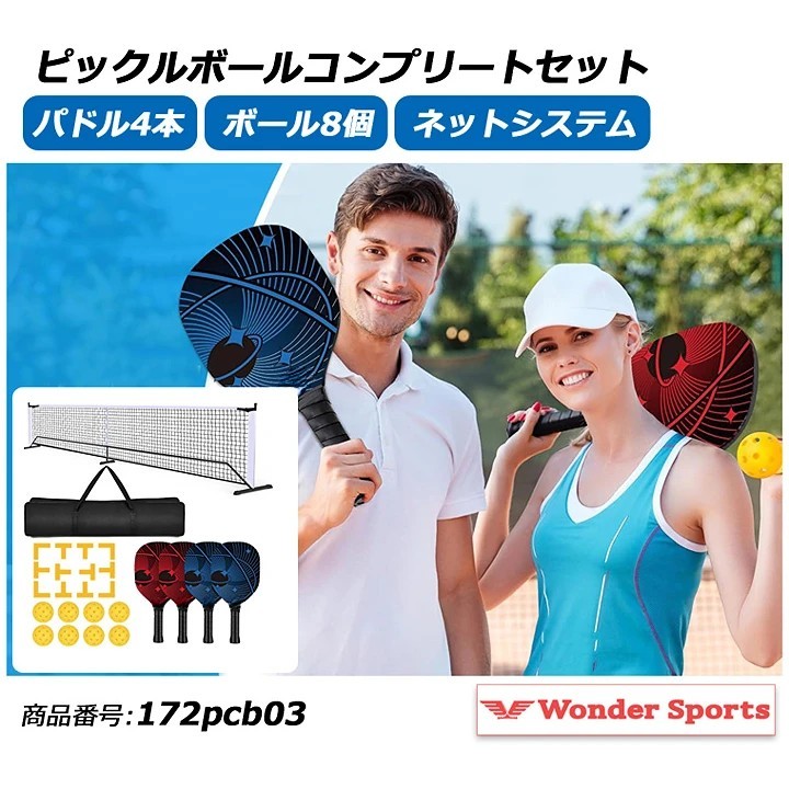 ピックルボールネットセット ポータブルネットシステム 公式サイズ パドル4本 ピックルボール8個付き キャリングバッグ 172pcb03