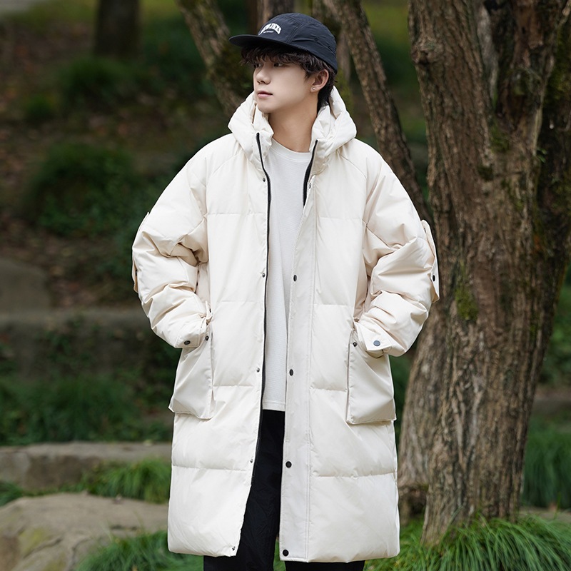冬のおしゃれな大ポケット連帽保温中長ダウンジャケットダウンジャケットカジュアル厚手コート男子