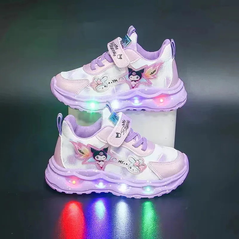 【新品販売】 かわいい クロミ キッズ スニーカー 春 秋 冬 Kulomi 通気 女の子 ジュニア 運動会 歩きやすい 軽量 キラキラ 光る 子供靴 通学着 通園着