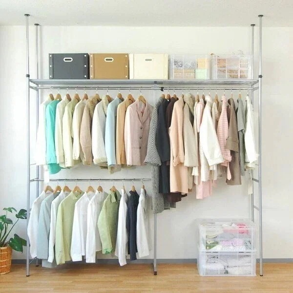 ワードローブ 突っ張り 伸縮 ハンガーラック 棚 クローゼット 衣類収納 洋服掛け つっぱり サイズ調整 幅111-200cm 高207-265cm 24,402円