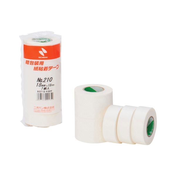 （まとめ） ニチバン 軽包装用 紙粘着テープ NO.210 18mm 7個入 (×10セット)