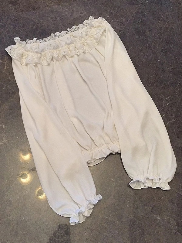 【2点購入で150OFF】【短納期】ロリィタブラウスホワイトシフォンクラシック＆トラディションボートネック無地長袖