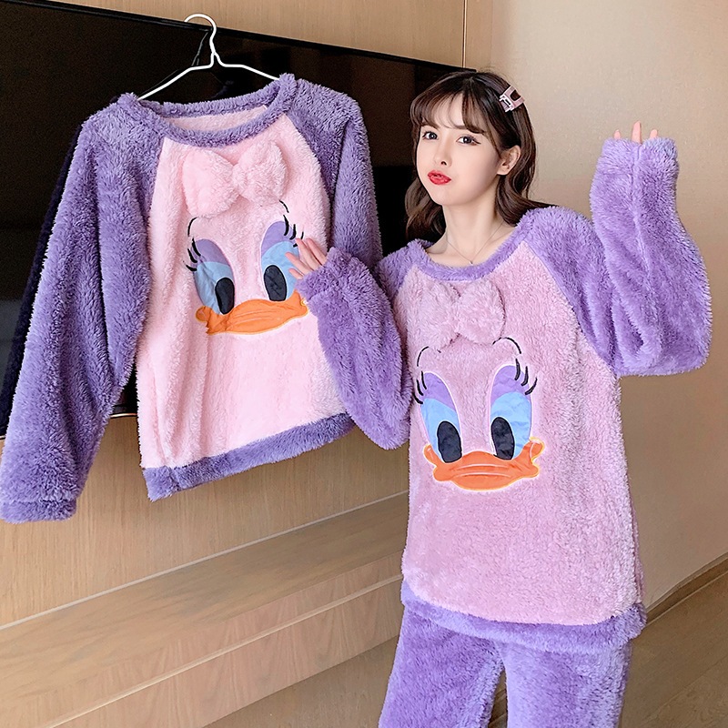 M-5XL 秋冬 暖かい 厚手 フランネル マタニティ パジャマ 大きいサイズパジャマ女子冬学生かわいい韓国語バージョン厚くベルベット フランネル甘い漫画サンゴ フリース カジュアル スーツ冬