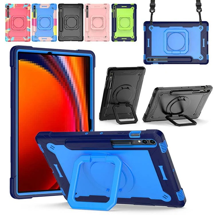 Galaxy Tab S9 FE+ ケース 12.4インチ スタンド機能 スマホショルダー ペン収納 片手持ち 便利なリング付き プ Galaxy Tab S9 FE Plus 衝撃吸収 シンプル カ