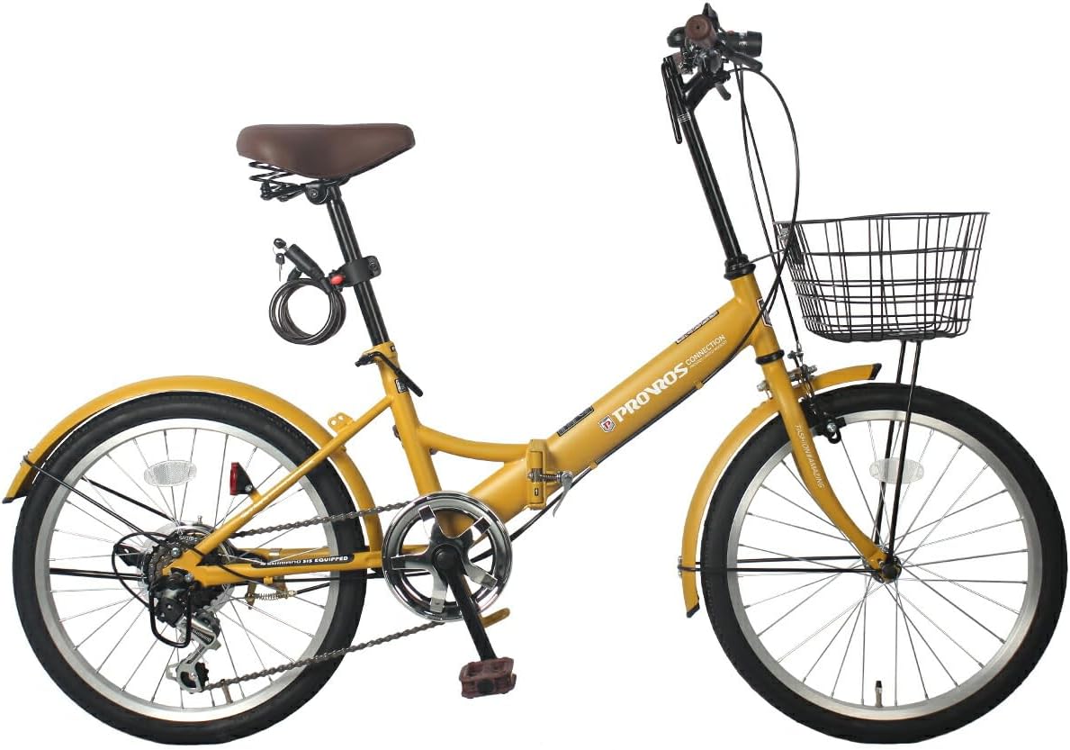 P-206 折りたたみ自転車 20インチ シマノ6段ギア カゴ /ワイヤー錠/ライト付き 通勤 通学 街乗り 折り畳み 自転車 【メーカー保証1年間】