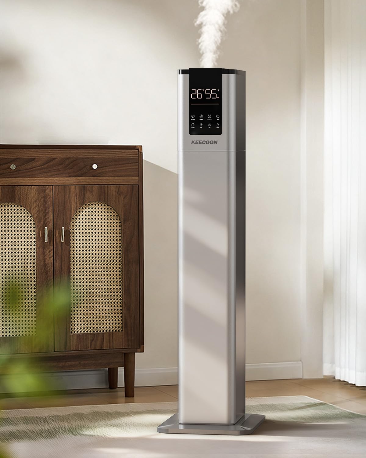 KEECOON 加湿器 スチーム式 大容量13L 100℃高温除菌 加熱式 +超音波式 ハイブリッド式 アロマ加湿 器. お手入れしやすい 自動湿度調整 タワー 上から給水 水浄化 省エネ 遠隔制御