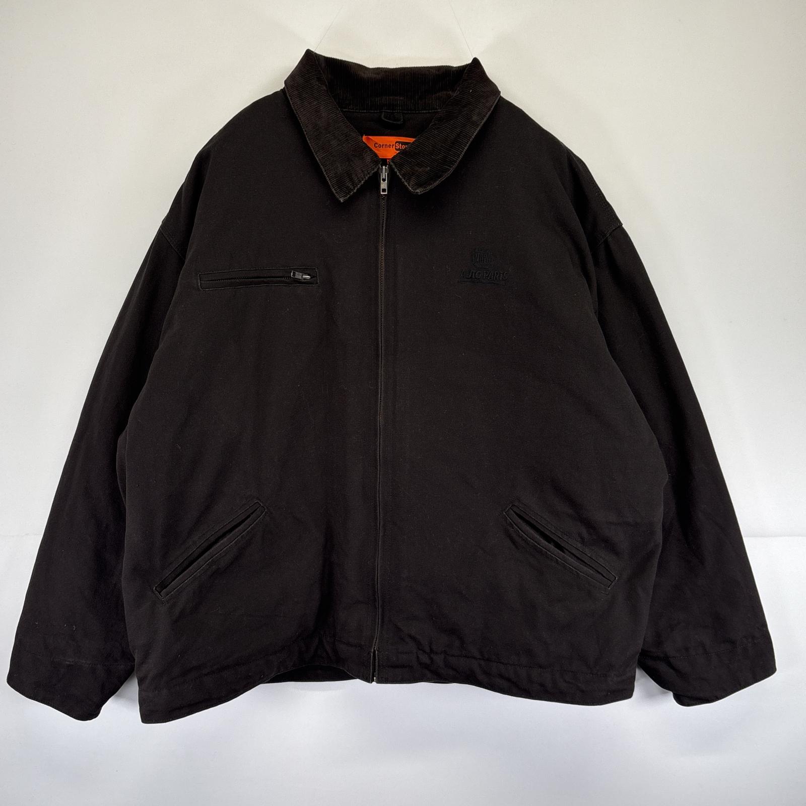 古着 コーナーストーン Corner Stone ワークジャケット ダック フルジップ 大きいサイズ 企業ロゴ 刺繍 NAPA 中綿 4XL ブラック メンズ