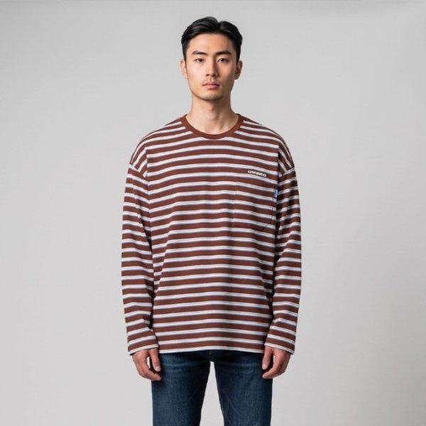 長袖Tシャツ BQC UR321CRL93-BRK コットン ワッフル ストライプ 長袖 Tシャツ / BRICK