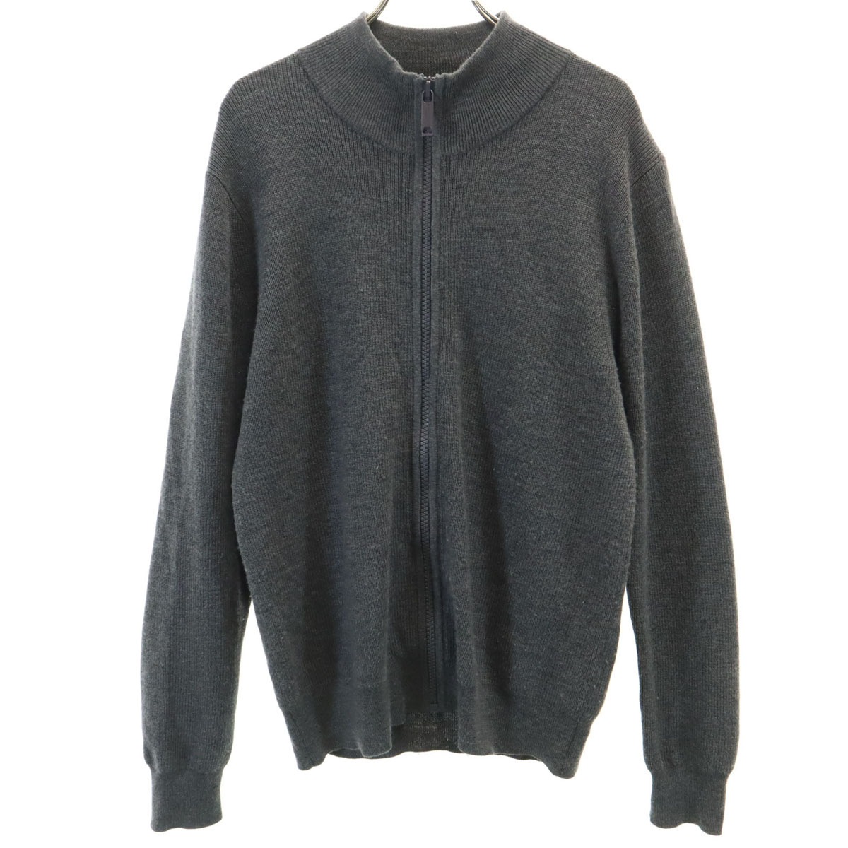 ウール 長袖 フルジップ ニットカーディガン L グレー メンズ 古着
