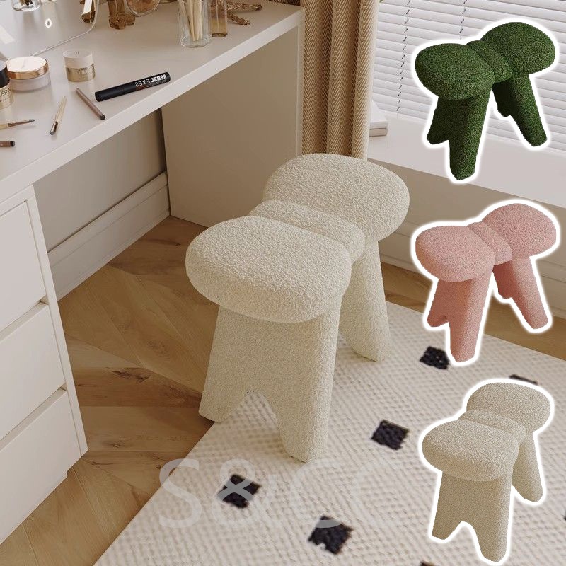 ちょうちょ　蝶々結び　蝶々のスツール かわいい　バニティスツールチェア 椅子 オットマン おしゃれ ソフトフェイクファーチェア フットレストスツール ダイススツール シートチェア 化粧室/寝室用化粧台