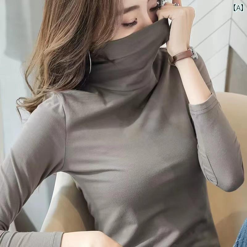 トップス レディース おしゃれ カジュアル 韓国 タートルネック ボトム シャツ 重ね 襟 長袖 Tシャツ 秋冬 タイトフィット スリムス