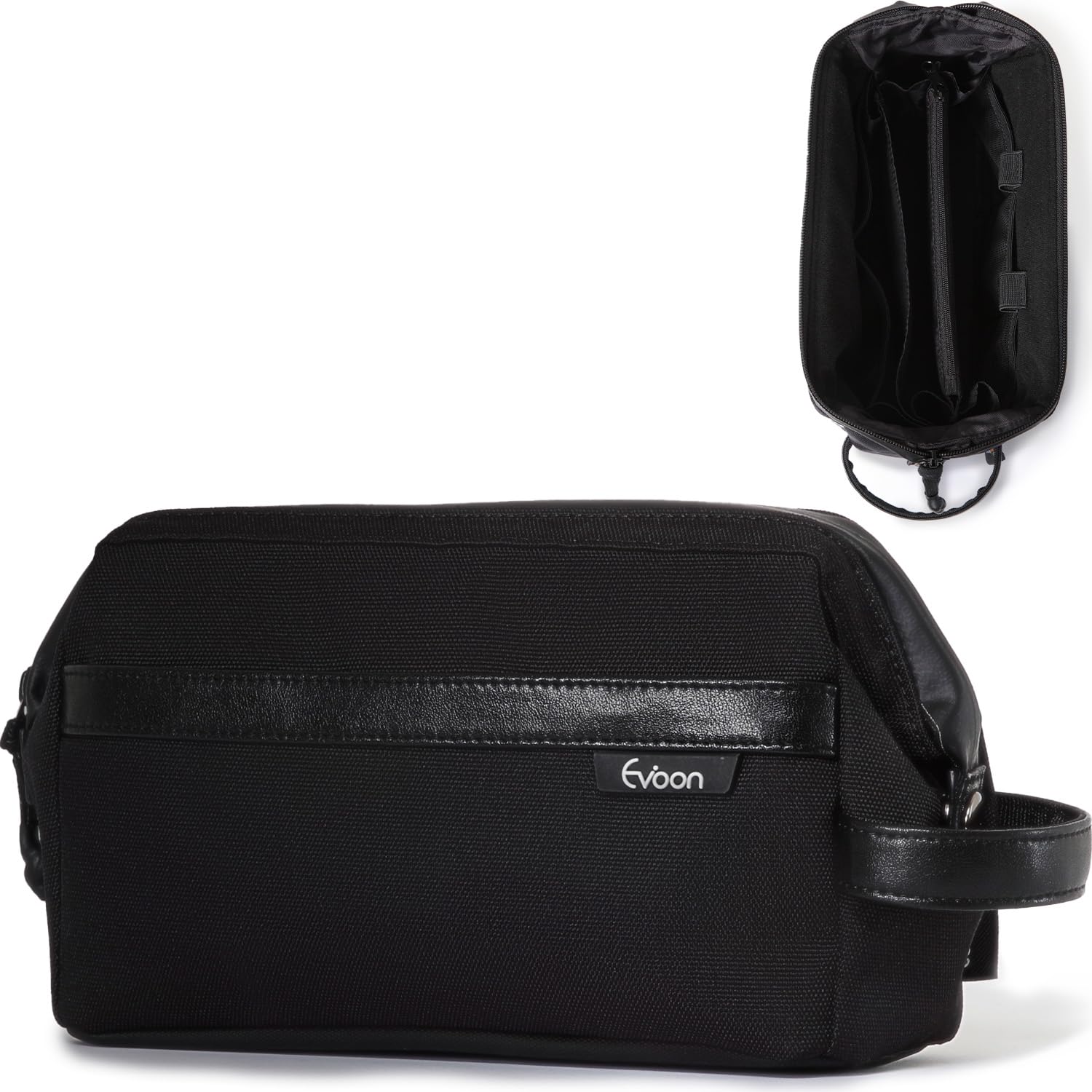 [Evoon] かわるガジェットポーチ2.0 大容量 ガジェット ポーチ がま口で中が見えやすい トラベルポーチ 持ち手付き ガジェットケース 収納ポーチ 撥水 ブラック