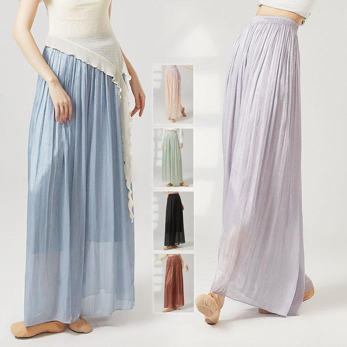 [新品入荷]ダンス衣装 ワイドパンツ ラメ入り シフォン ガウチョパンツ 練習着 レッスン着 レディース 大人 可愛い ダンスウェア シースルー ロング丈 全6色 しわ模様 4,940円