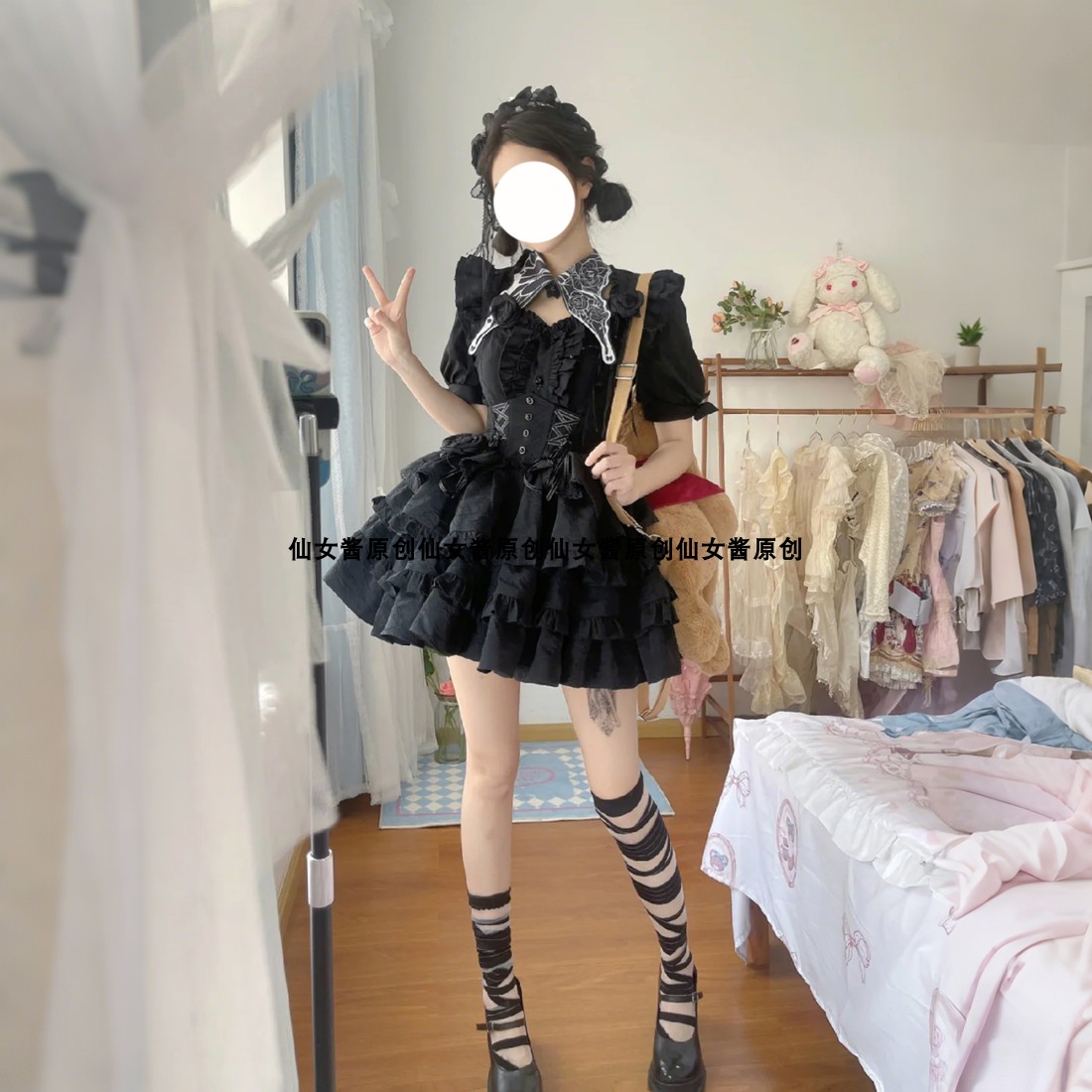 レディースライトロリータスカートデイリーブラックSKスカートフルバージョン大人ゴシックスタイルロリータ