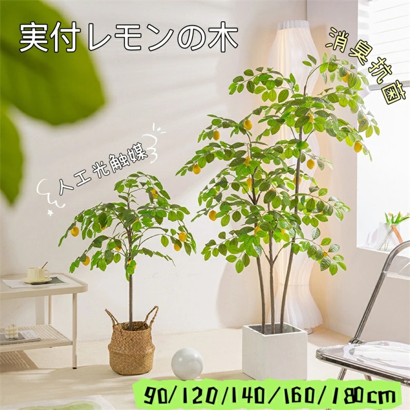 観葉植物 実付レモンの木 レモンの木 レモン 90/120/140/160/180cm 人工 光触媒 消臭 抗菌 水やり不要 リアルな葉 フェイクグリーン インテリアグリーン かわいい リビング 玄関