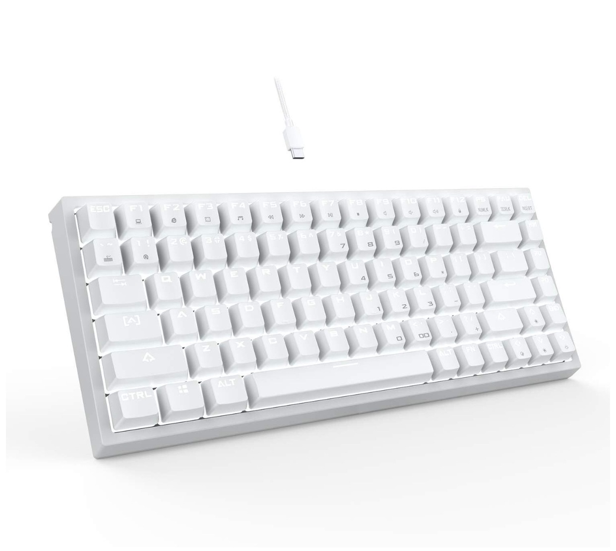 ホワイトLEDバックライトメカニカルブルースイッチUSB有線キーボード新品