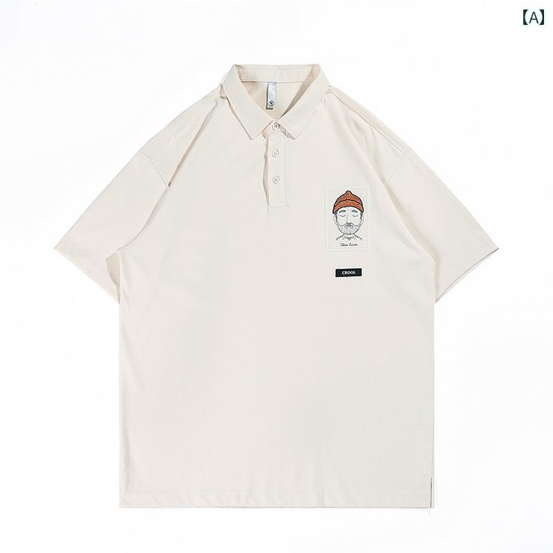 ポロシャツ おしゃれ アメリカ 半袖 男性用 夏 刺繍 Tシャツ メンズ 綿 毎日 ウォッシュド 大きめサイズ シンプル サマー テキスト コットン