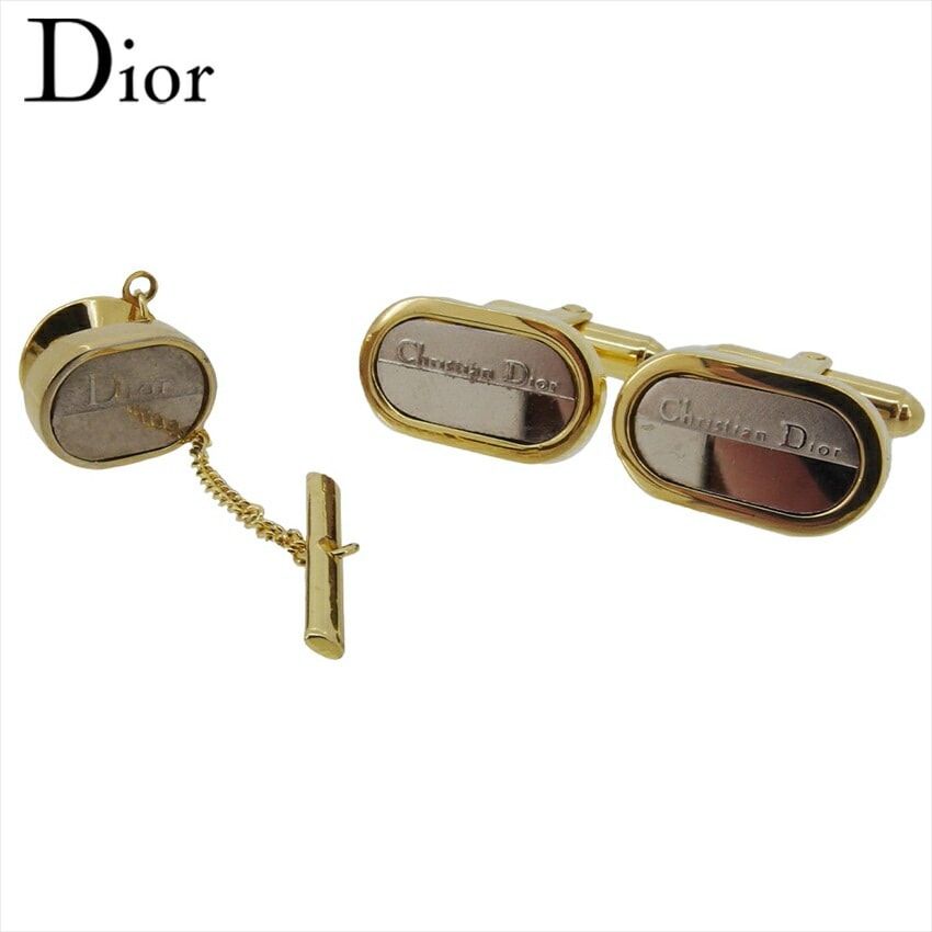 ディオール カフス タイピン カフリンクス ネクタイピン メンズ ロゴ入り スウィヴル式 タイタック 2アイテムセット Dior 中古