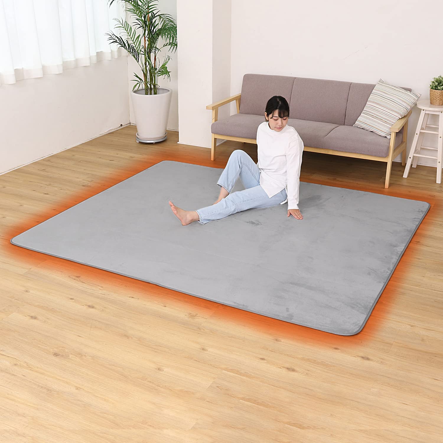 アストロ ラグ ライトグレー 185×240cm 約3畳相当 洗える あったか カーペット 吸湿発熱 抗菌防臭 ふんわり フランネル 絨毯 すべり止め付き 333-09