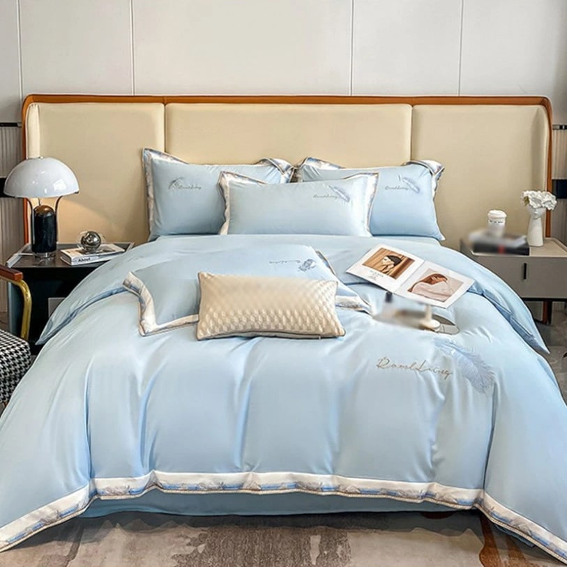 布団カバーセット 刺繍デザイン シングル セミダブル 寝具カバー おしゃれ 布団カバー3点セット 4点セット シルク見たい ファスナー 掛け布団カバー ボックスシーツ フラットシーツ ベッド用 速乾