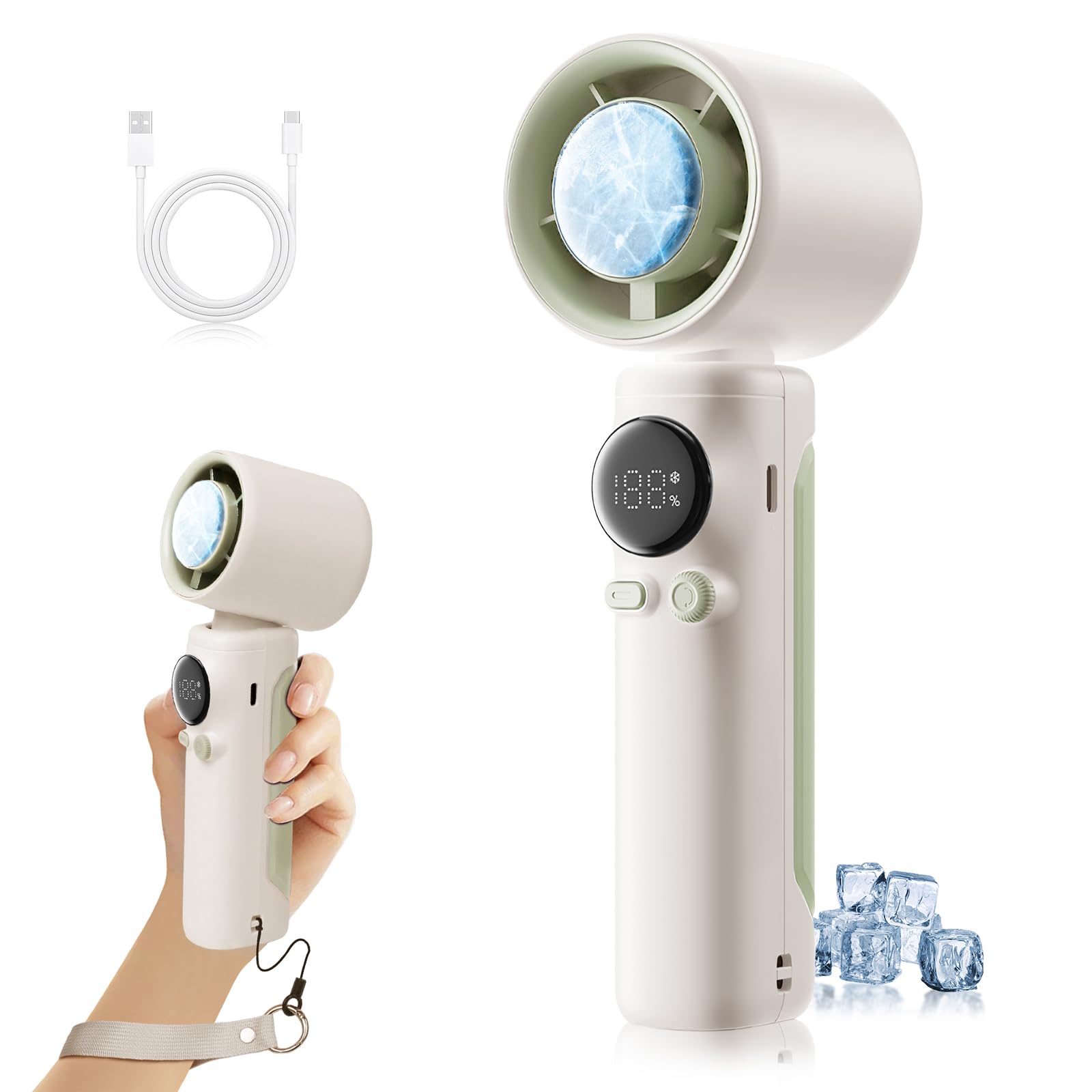 Gegoup ハンディファン 冷却プレート【角度調整可能・超強風・100無段階調節】携帯扇風機 5000mAh大容量 LEDディスプレイ表示 7枚羽根 Type-C充電式 手持ち 卓上 USB扇風機