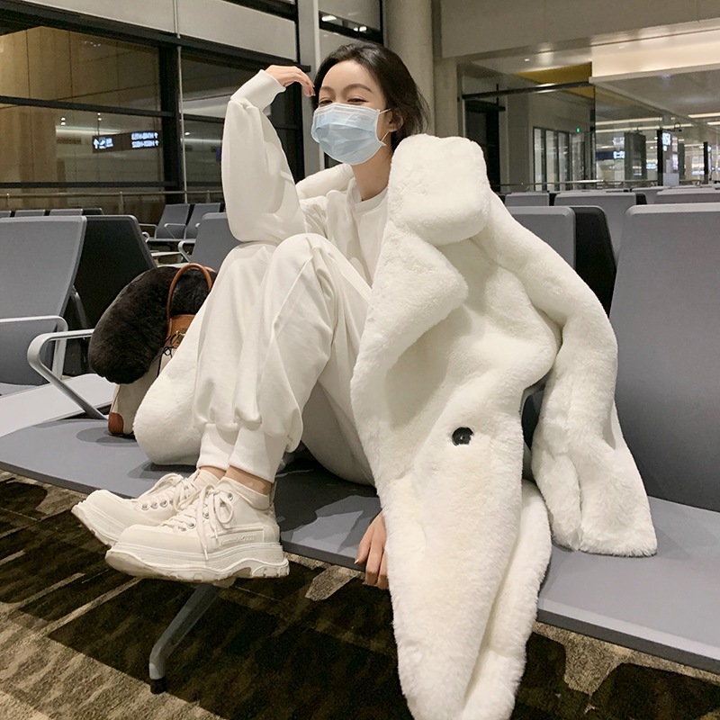 毛皮コート レディース 冬 白毛皮コート ミドル丈 環境に優しい ラビットファーコート おしゃれ