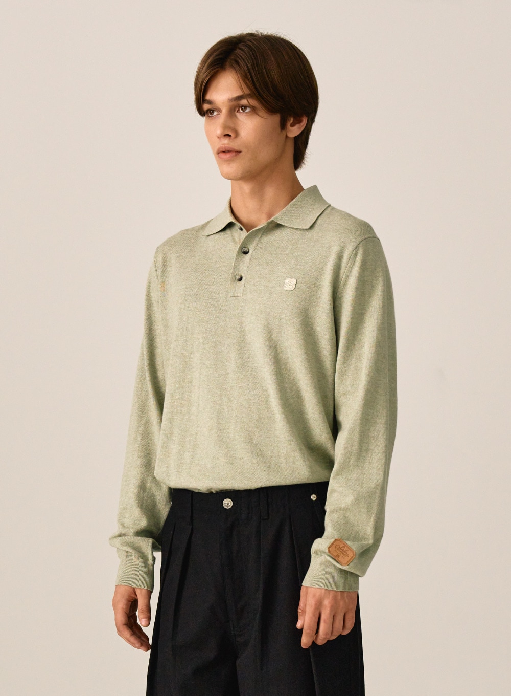 SATUR】 ALL DAY SATUR BASIC POLO KNIT : SAGE GREEN カットソー