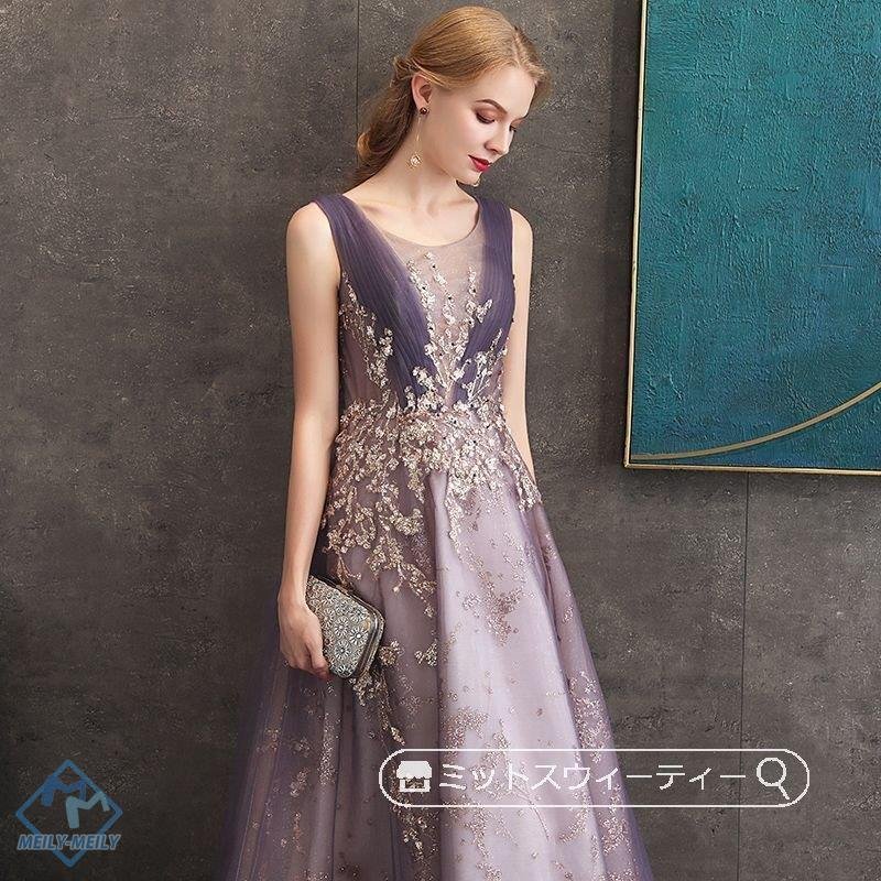 カラードレス パーティードレス ノースリーブ 演奏会 発表会 ウェディングドレス 編み上げ イブニン