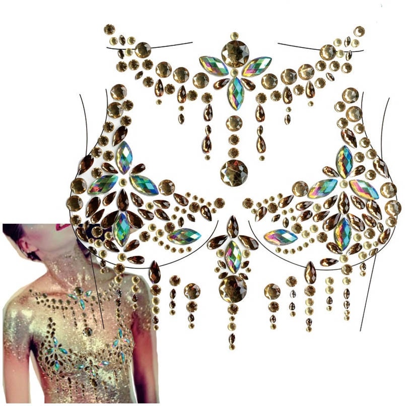 フルボディー用（上半身用） ジェムボディステッカー (ゴールドボディ) 1シート 貼る シール アクセサリー クリスタル 下着 ブラ レディース ボディーアート メイク mt857xxxxxxxx