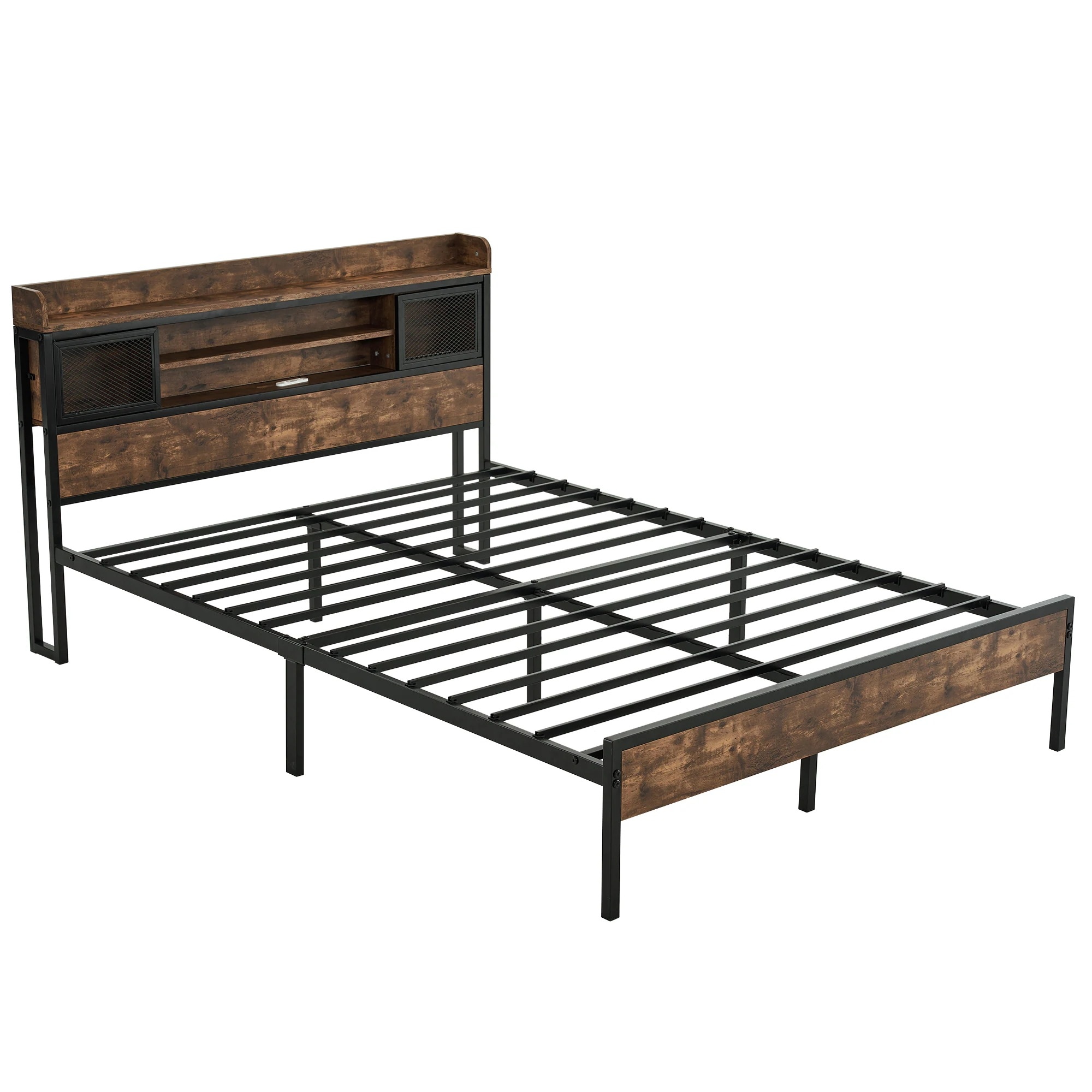 【国内発送&送·料·無·料】D ベッドフレーム ダブル ダブルベッド パイプベッド コンセント付き 宮付き 木 コンセント ベッド 木製 下収納 スチール おしゃれ ヴィンテージ風 アイアンベッド シ