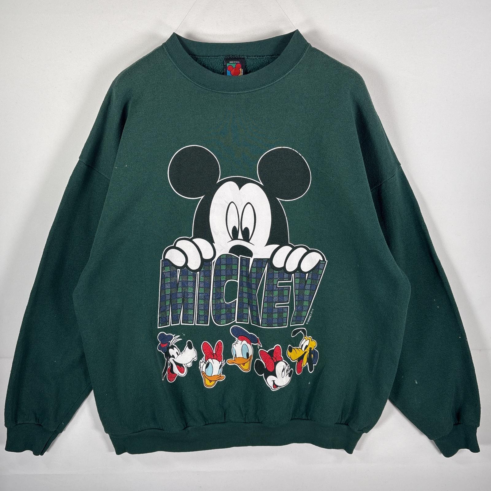 古着 ミッキーアンリミテッド MICKEY UNLIMITED USA製 スウェット ミッキーマウス ディズニー キャラクター XL グリーン メンズ