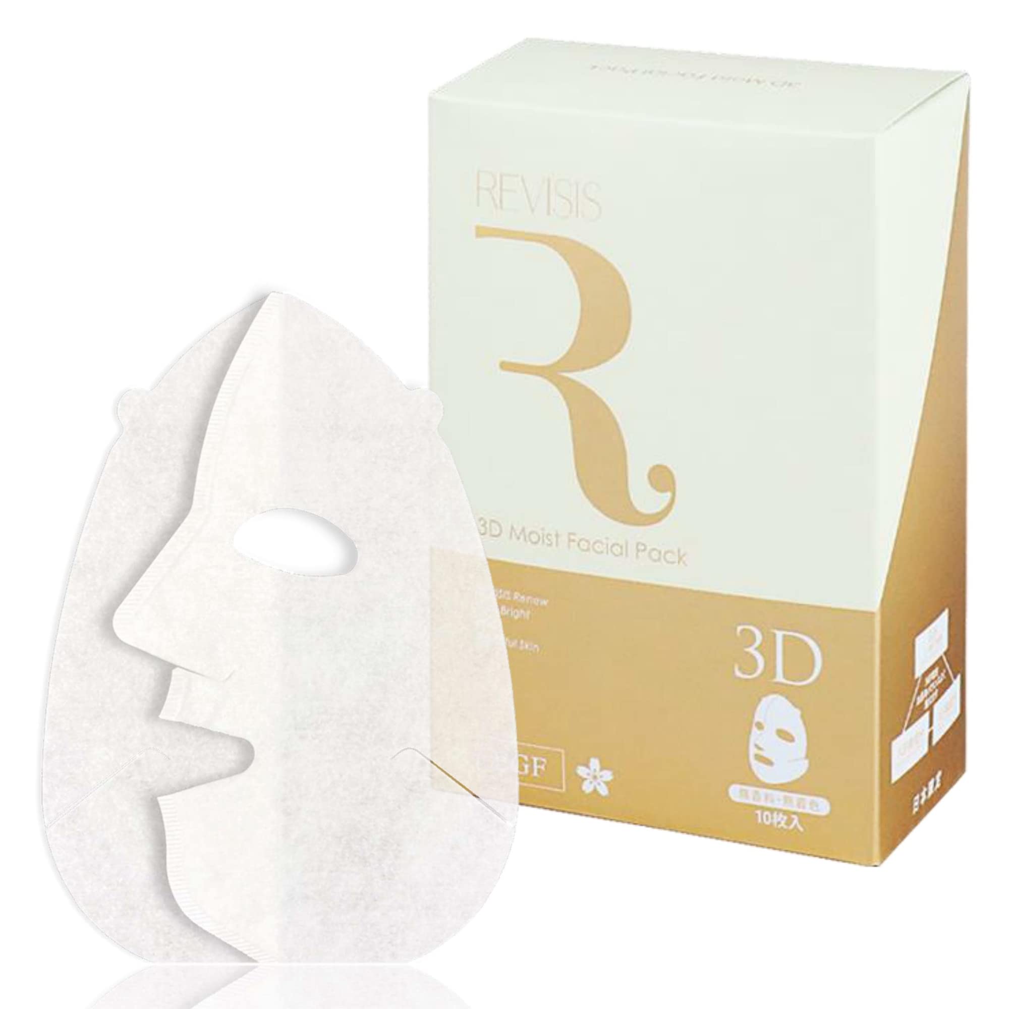 REVISIS（リバイシス）モイスチュア ３D フェイスマスク/パック/シートマスク 金 10枚入り 個包装 無香料 無着色 日本製 3GF 高保湿 高密着 毛穴 ケア