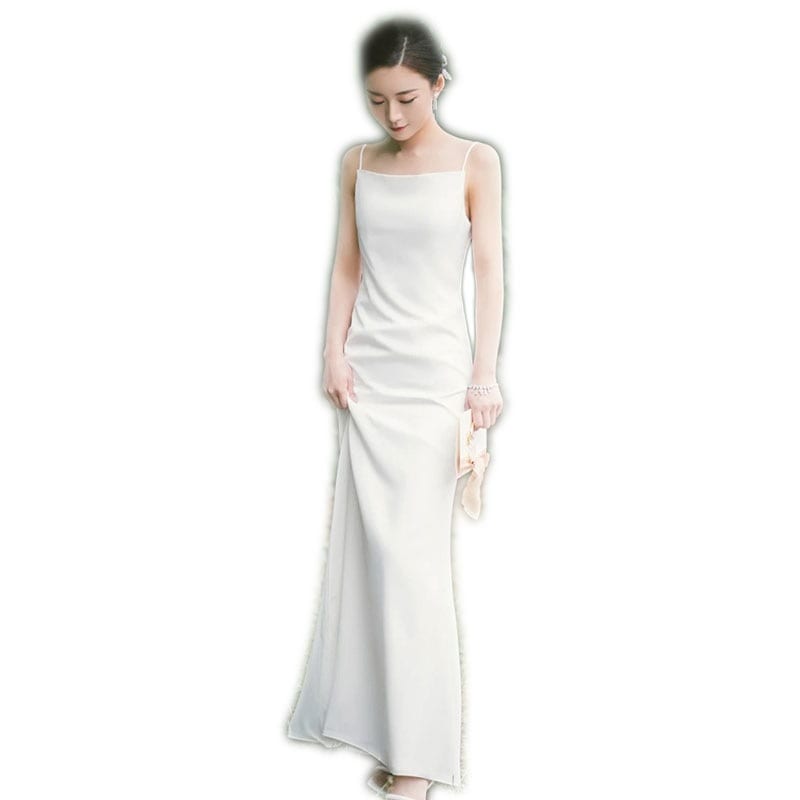 ウェディングドレス レディース 二次会 花嫁ドレス 結婚式 パーティードレス マーメイドライン レトロ オフショルダー Vネックサテン　ライドウェディング(M-0051)