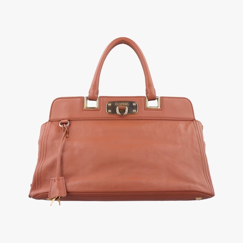 グレースカーフフレームサッチェルブラウンレザー113 11中古