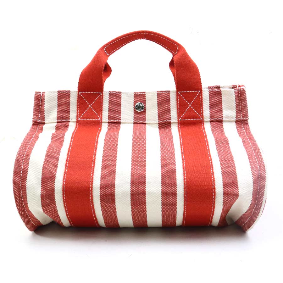 エルメス HERMES ハンドバッグ トートバッグ カンヌPM コットン レッド/アイボリー シルバー レディース e61091g