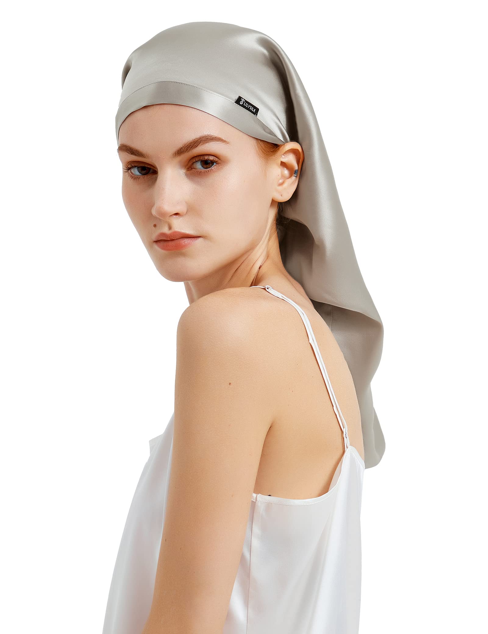 [LilySilk] 天然シルク100% ナイトキャップ 枝毛防止 保湿美髪 ロングヘア用 お休みキャップ 就寝用 産後用