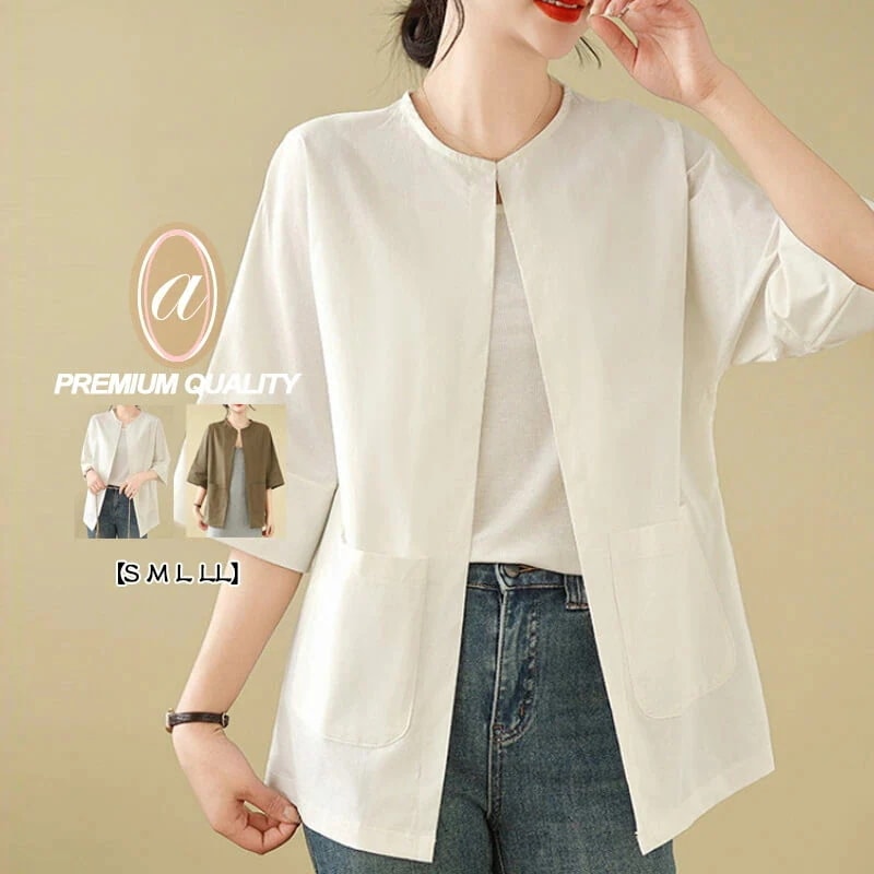 レディース ノーカラー 春 夏 ン 綿麻 羽織り UV サマージャケット カーディガン ライトアウター サマースーツ アウター ジャケット カジュアル 大人 ショート丈 長袖 軽量 通気性 涼しい 4,853円