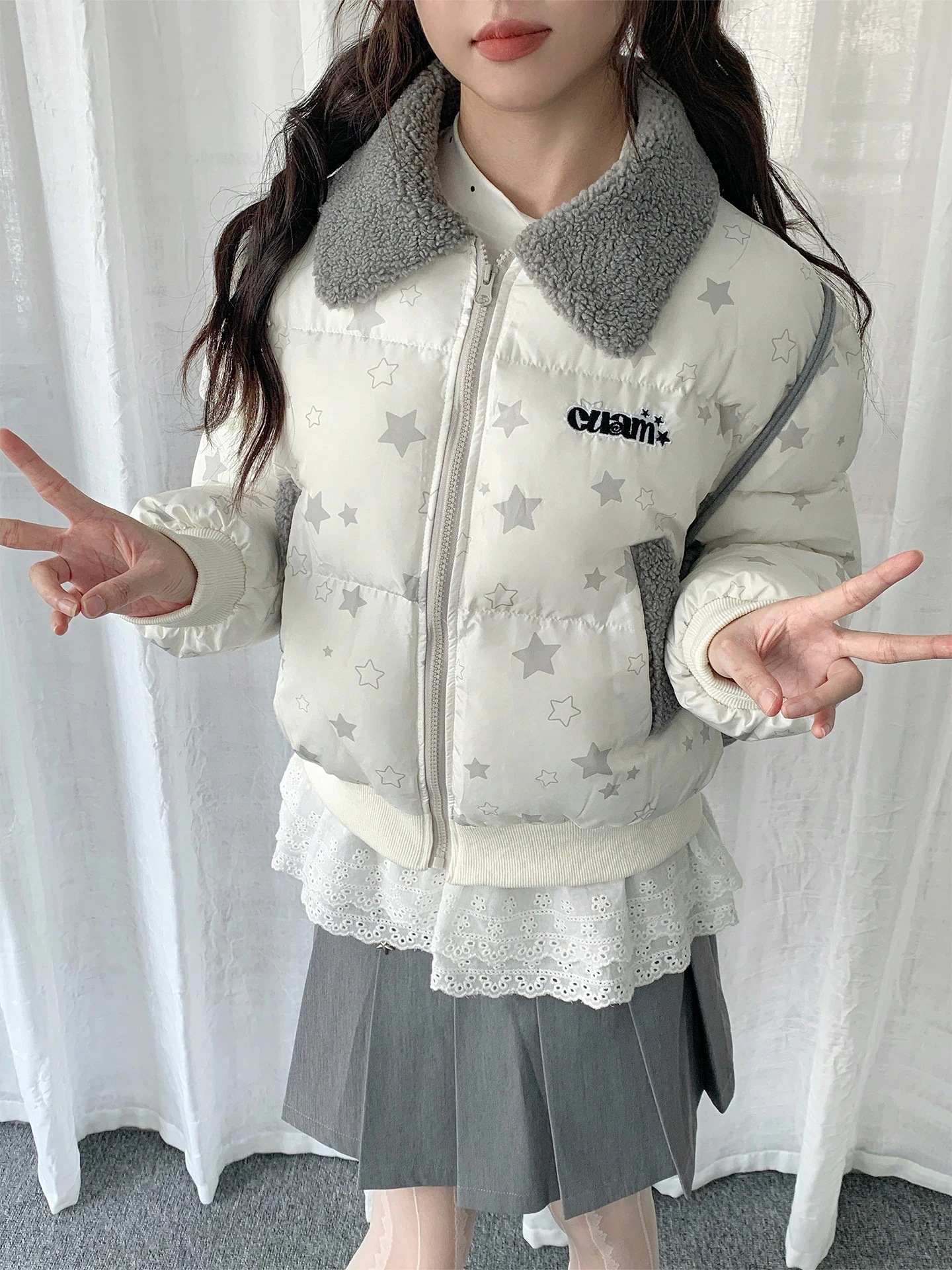 暖かい羽織るかわいいジップアップフェイクムートン長袖トレンド裏レトロサイズシルエット韓国ファッションレディース 裹起毛 厚手 秋冬ふっくら中綿 襟付きジャケット 防寒あったかアウター 2025