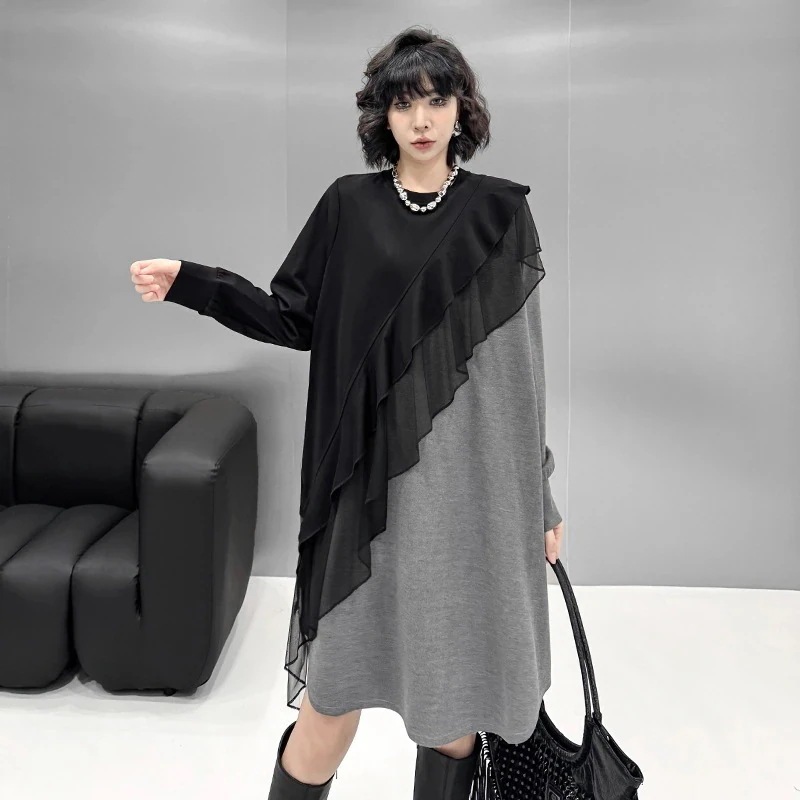 新作ファッションゆったりフリルスカート エレガントで上品なデザイン 個性的なおしゃれTシャツワンピース