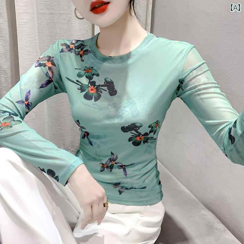 トップス レディース 長袖 タイダイ 染め 春秋 プリント メッシュ Tシャツ スリムフィット シック ターコイズ 黒 紫 5,132円