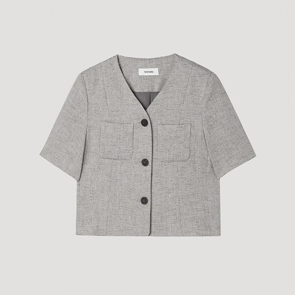 [Shes Miss] フラップポケットスリットショートスリーブジャケット_SWWJKP21190