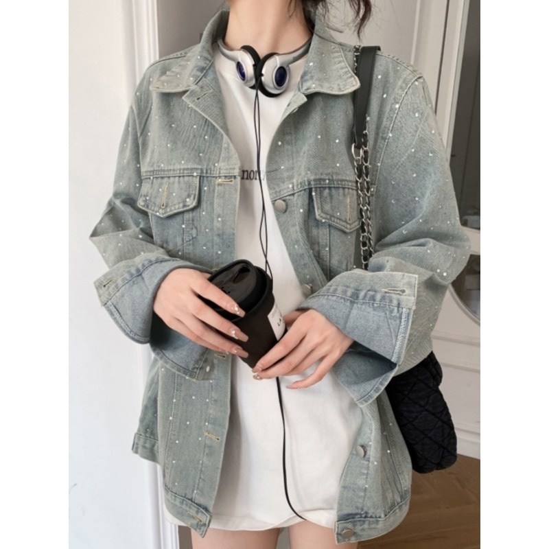 2024春秋の新デザインデニムジャケットレディースラペルルーズ韓国風万能ジャケットトップ