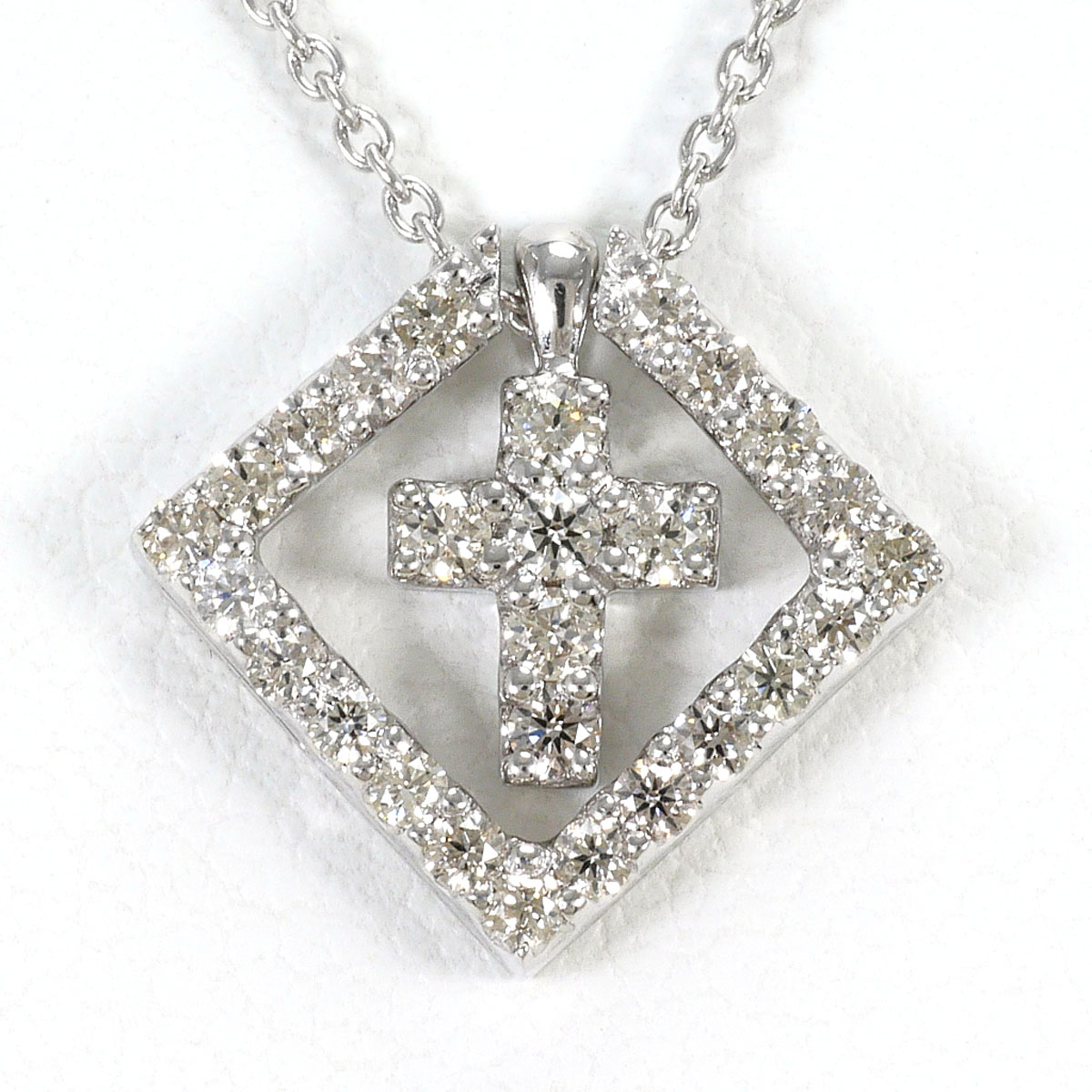 K18 18金 WG ホワイトゴールド ネックレス ダイヤモンド 0.28ct カード鑑別書 総重量約3.3g 約45cm ジュエリー 中古