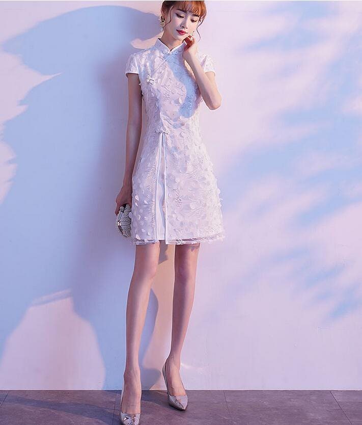 高品質「エレガント」 チャイナドレス お嬢様 ウェディングドレス エンパイア 二次会 ファスナー パ