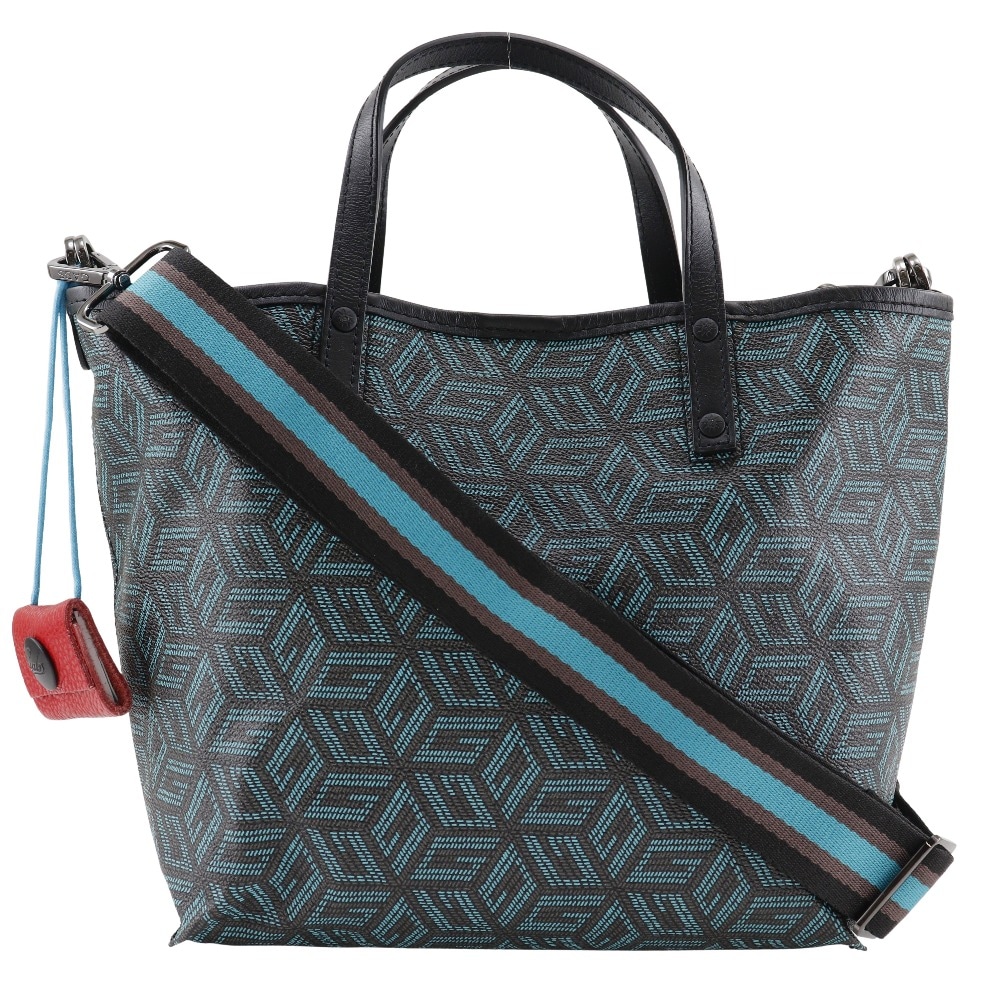 2WAYショルダー ハンドバッグ PVC 黒 青 レディース 中古品