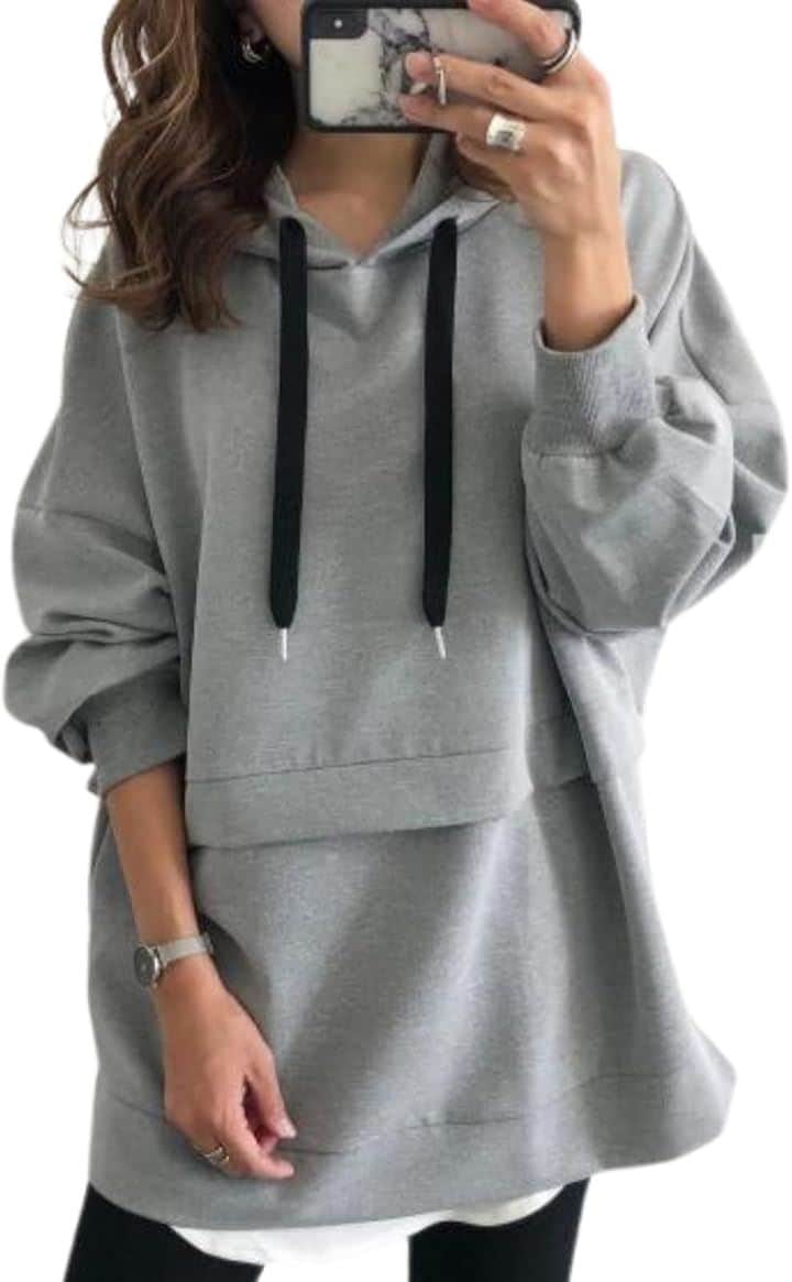 ゆったり パーカー 大きいサイズ 長袖 レディース 秋 冬 フード トレーナー 無地 カジュアル おしゃれ シンプル( グレー, L)